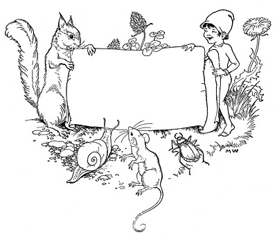 Vintage Clip Art - Children's Bookplate - Squirrel - Elf - The Graphics