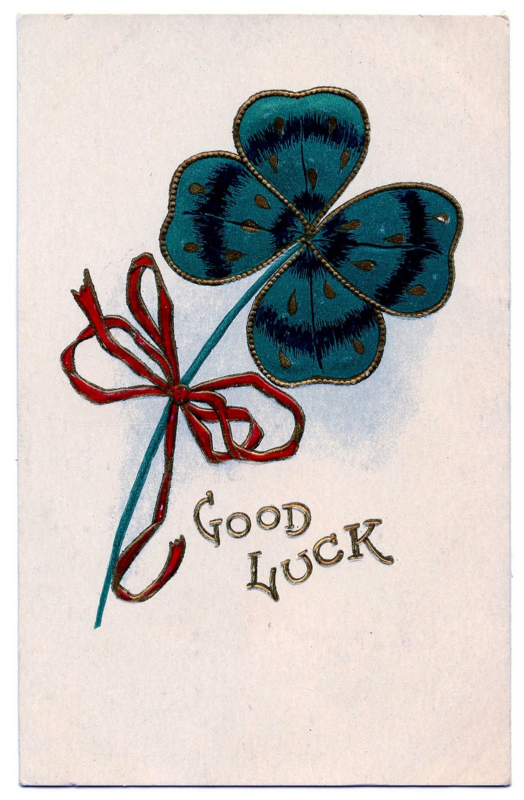 Vintage St Patricks Day Clip Art - Lucky 4 Leaf Clover - The Graphics Fairy