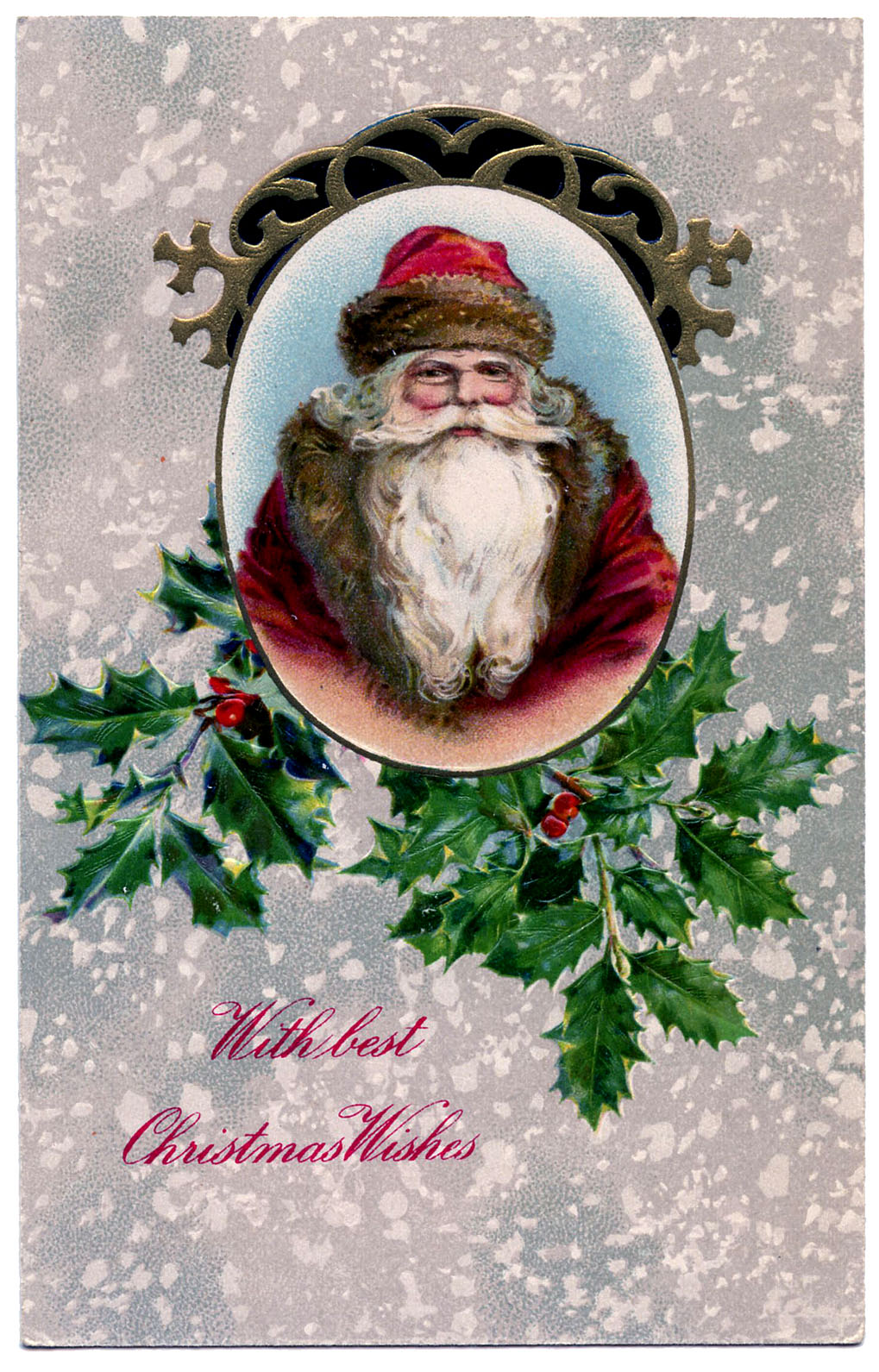 Vintage Christmas Graphic - Santa with Holly - The Graphics Fairy