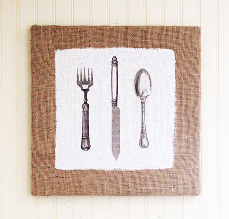 Utensils art on burlap