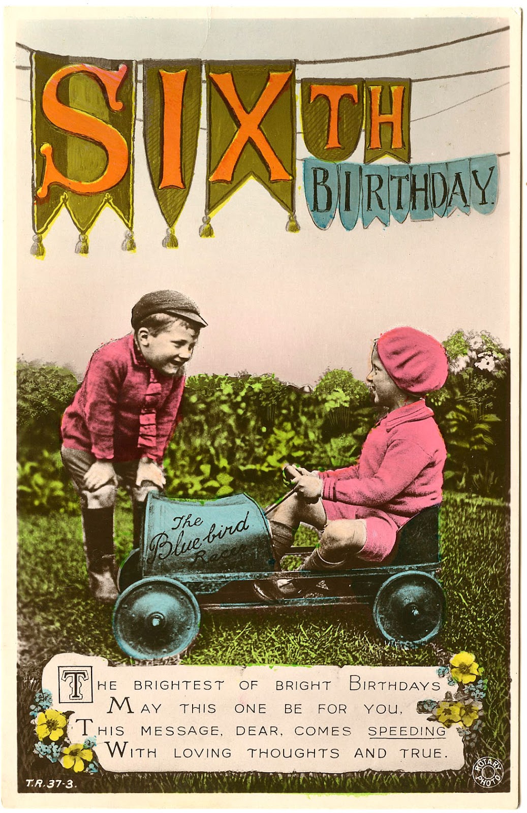 Old Photo - Kids with Pedal Car - Birthday - The Graphics Fairy