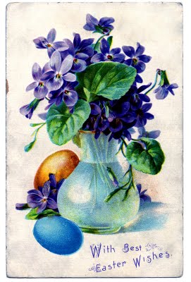 Vintage Easter Clip Art - Violets, Girl with Eggs - The Graphics Fairy