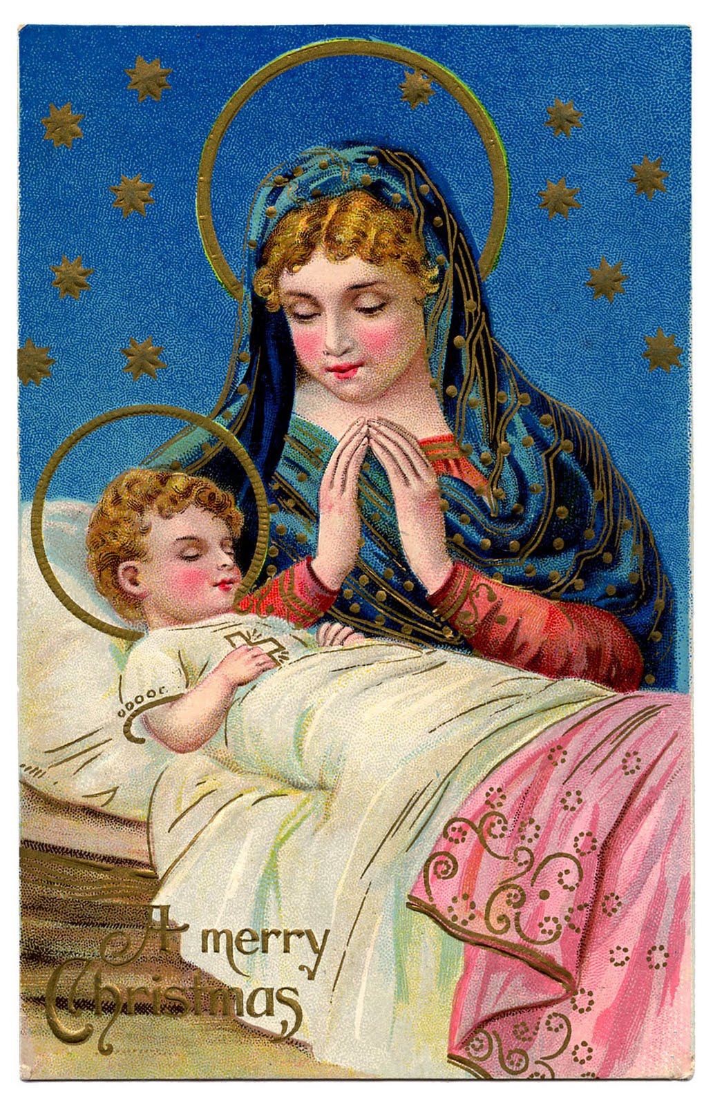 Antique Christmas Graphic - Gorgeous Baby Jesus with Mary - The
