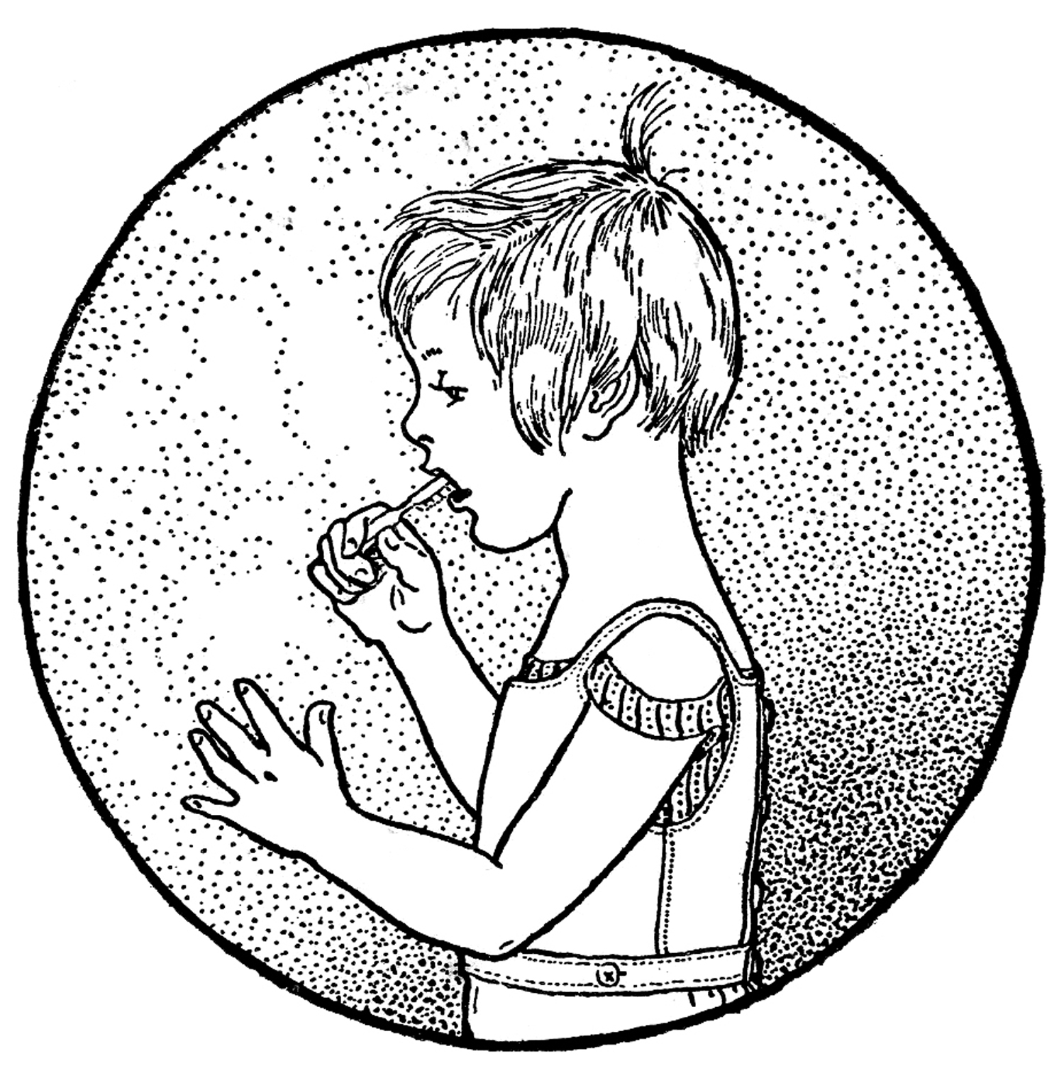Vintage Clip Art - Boy & Girl Brushing Teeth - The Graphics Fairy