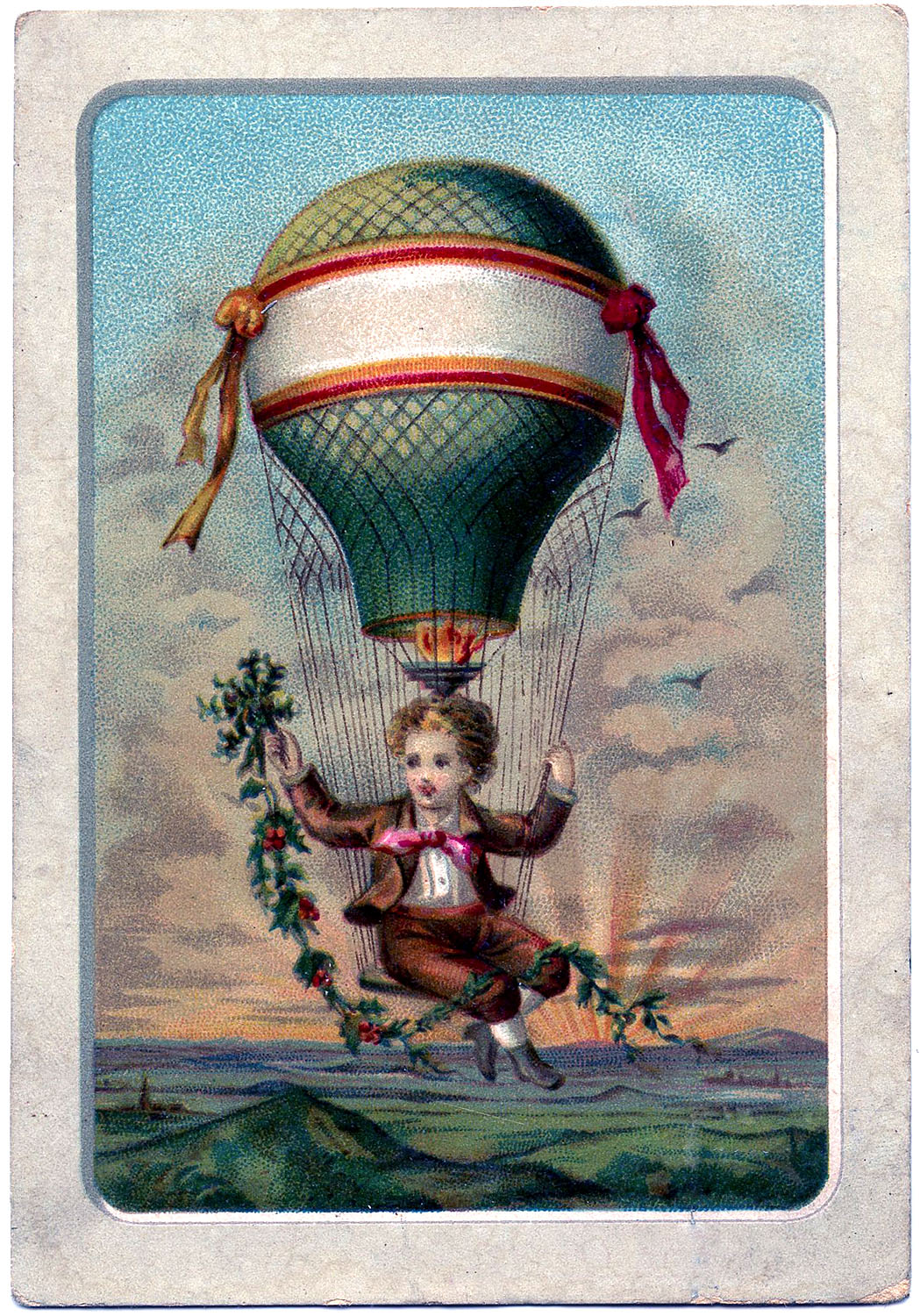 Vintage Graphic Boy in Hot Air Balloon The Graphics Fairy