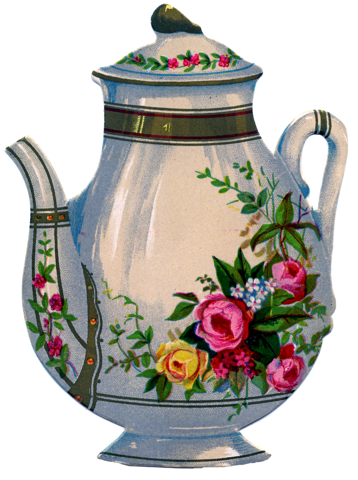 Victorian Graphic  Floral Ironstone Teapot  The Graphics Fairy