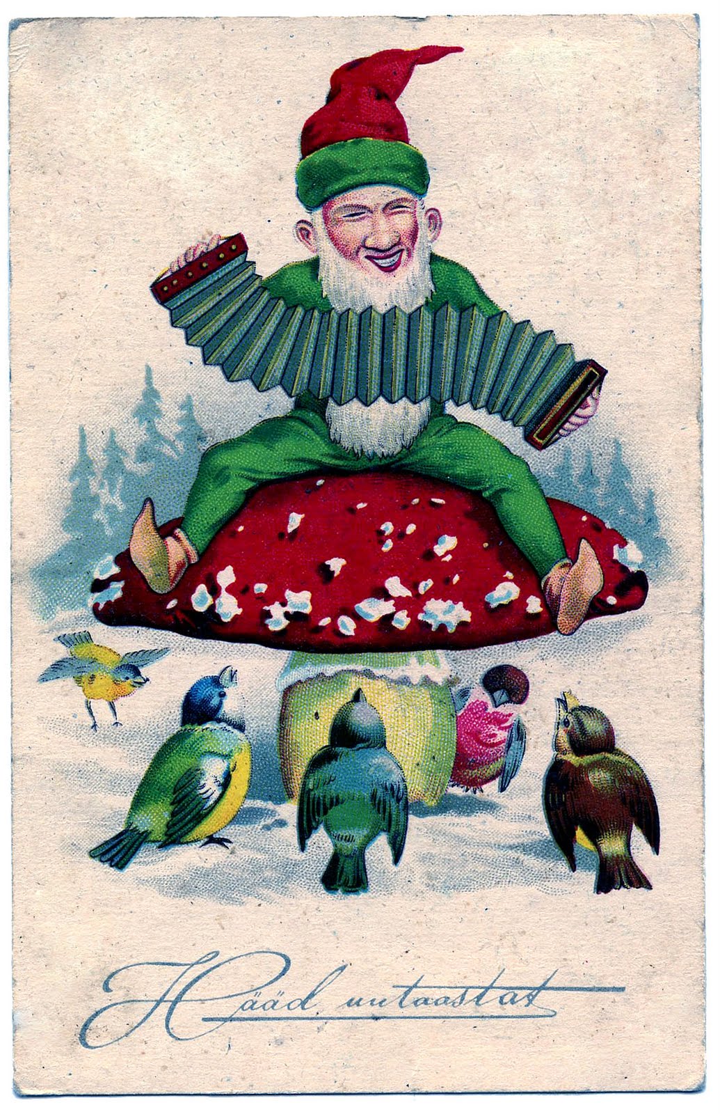 Vintage Clip Art + Movie Clip - Funny Gnome on Mushroom - The Graphics