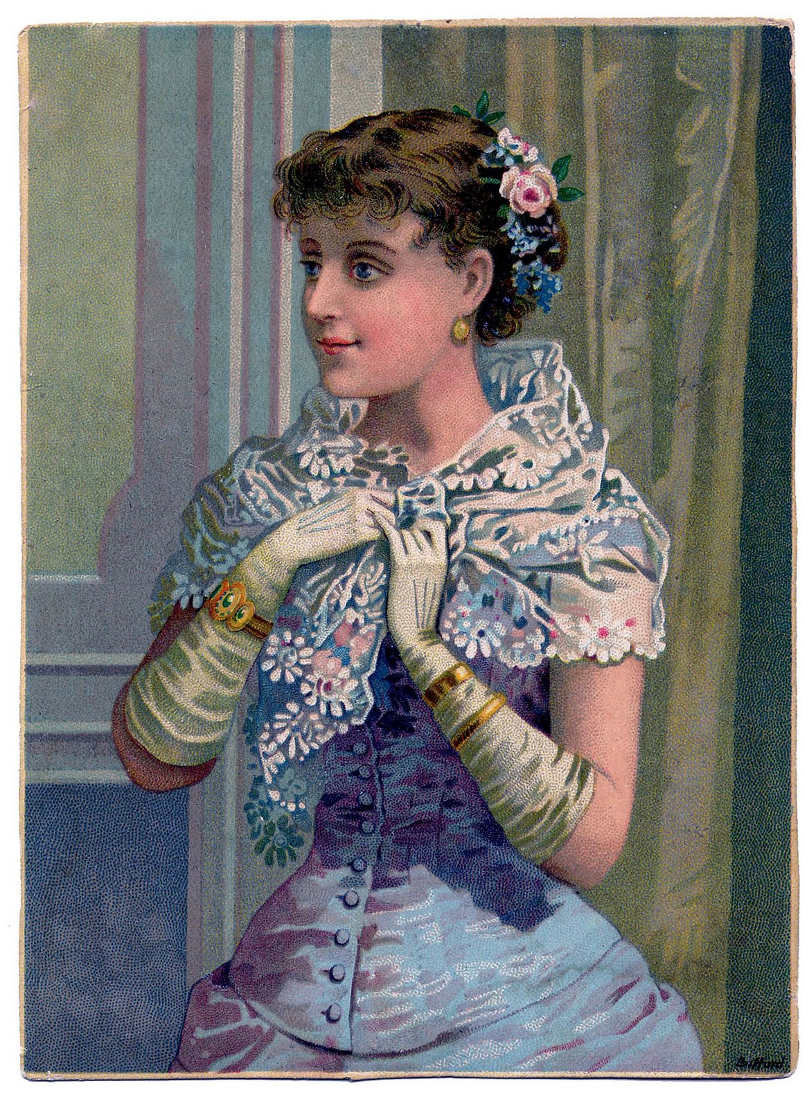 Victorian Clip Art - Lovely Woman with Lace Wrap - The Graphics Fairy