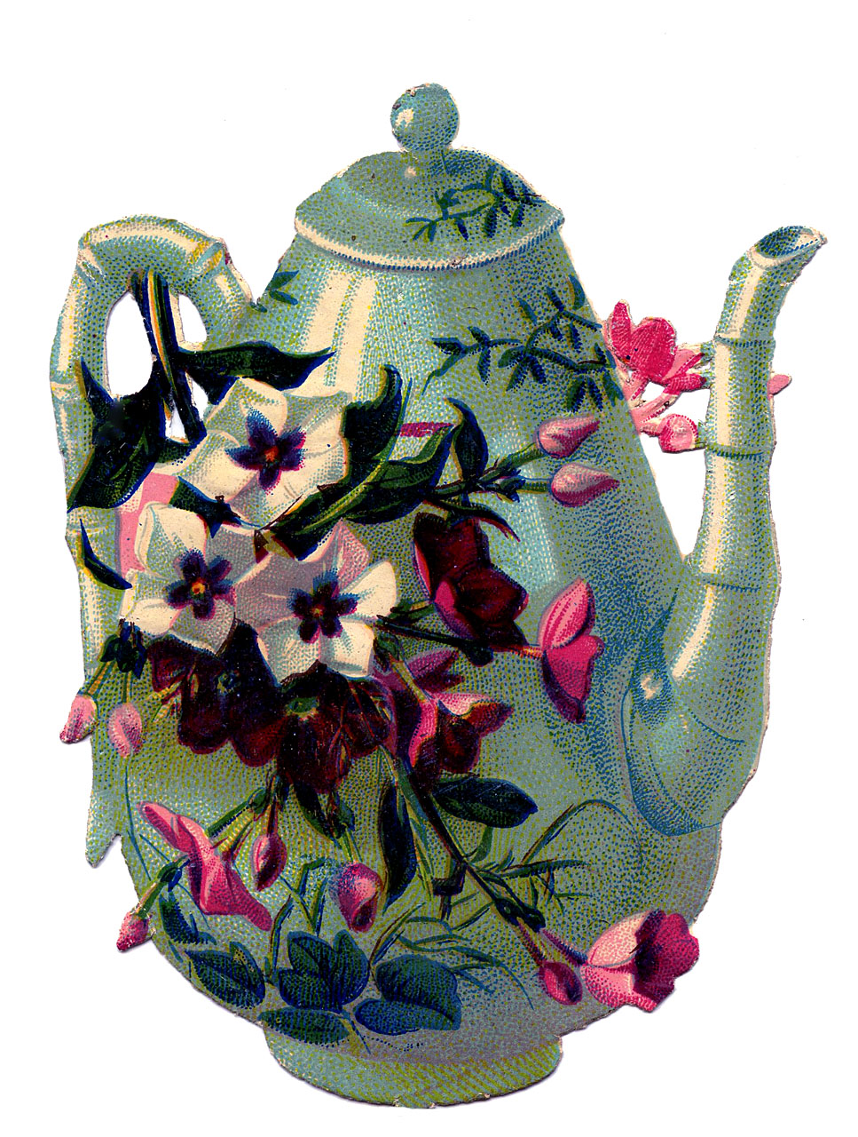 Antique Graphic - Teapot with Flowers - The Graphics Fairy