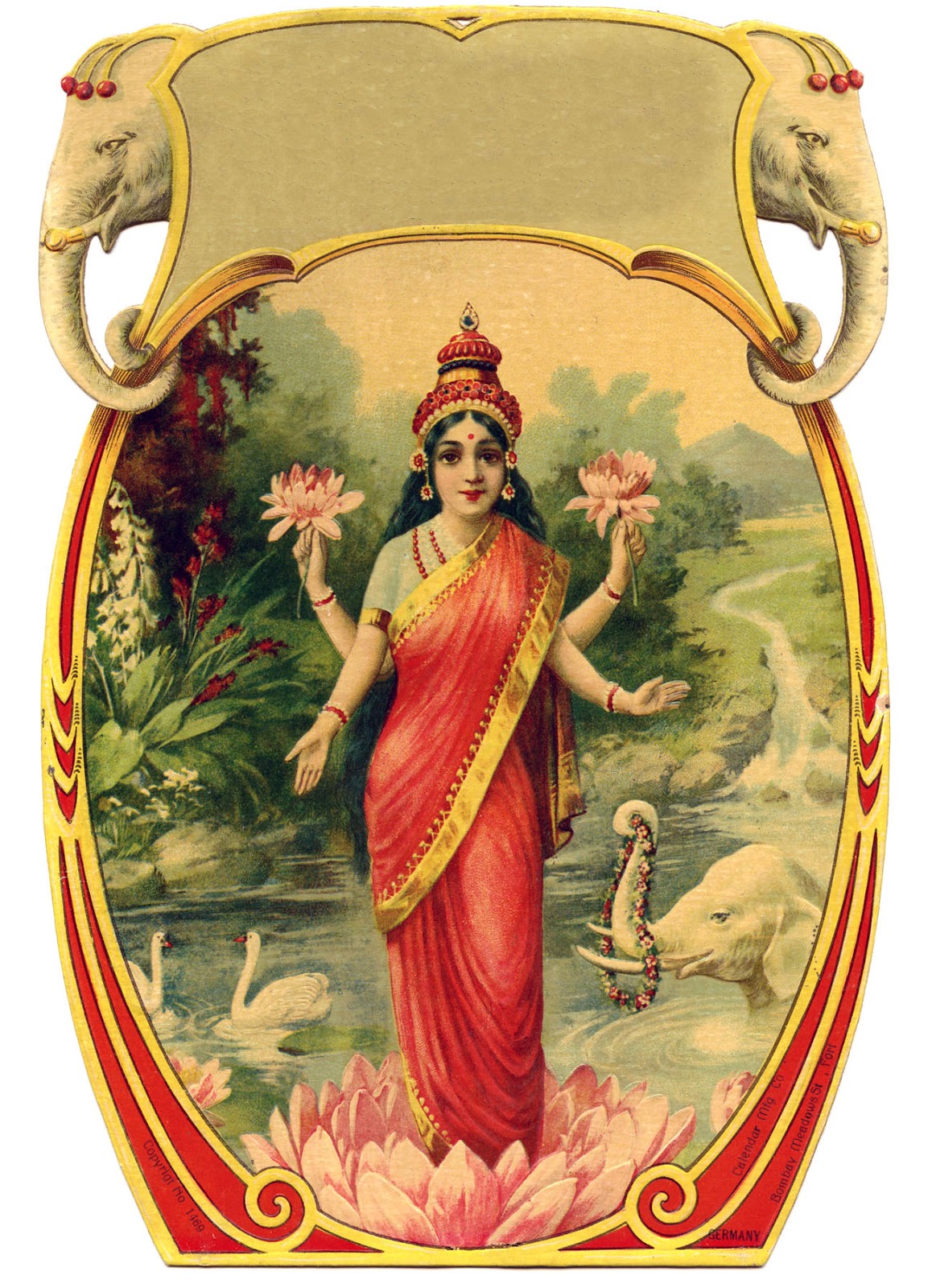 Vintage Graphic Beautiful Goddess with Lotus Flower