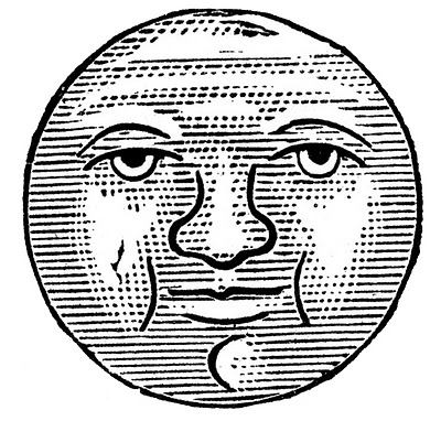 Antique Clip Art - Man in the Moon - Crescent and Full ...