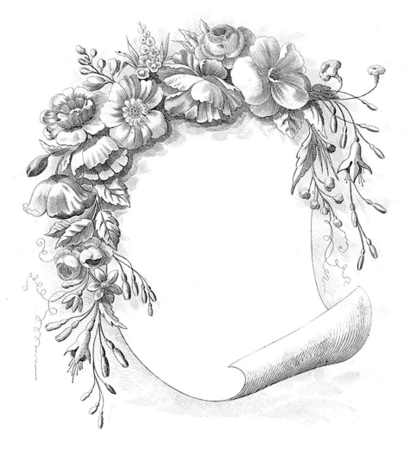 Vintage Clip Art - Gorgeous Floral Frame - The Graphics Fairy