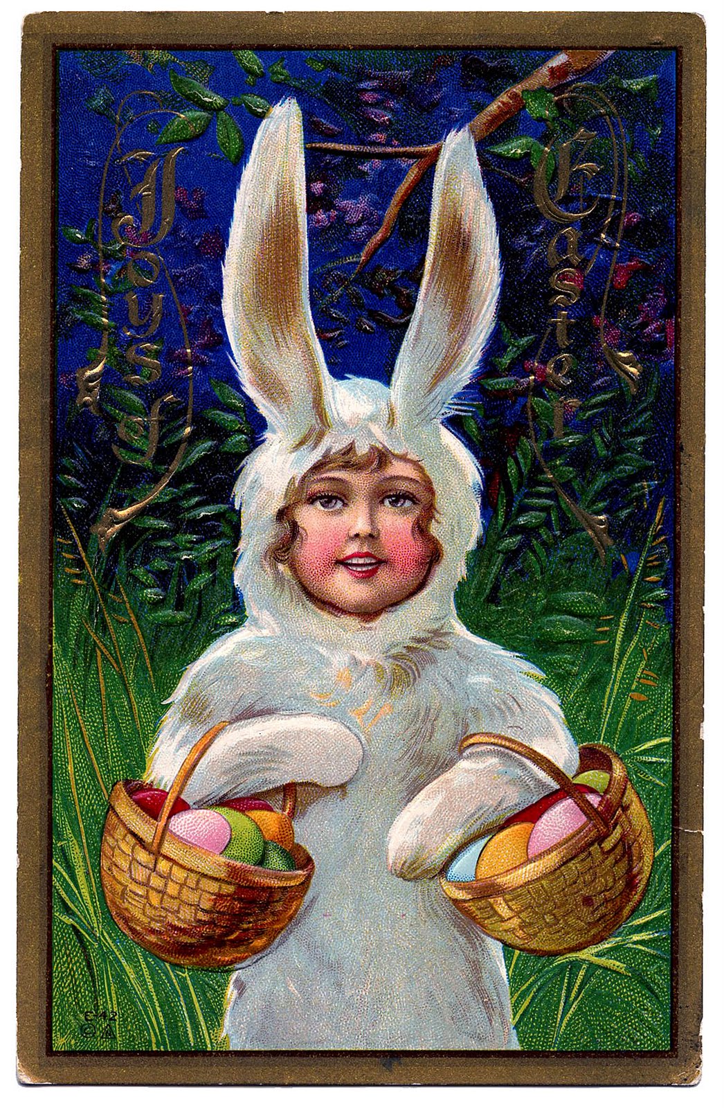 Vintage Easter Clip Art - Sweet Girl in Bunny Suit - The Graphics Fairy