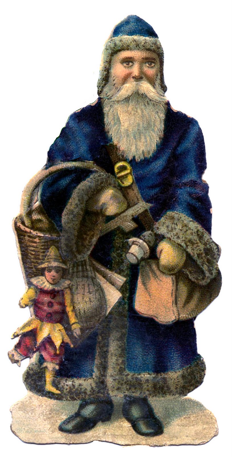 Vintage Christmas Graphic - Old World Santa in Blue Coat - The Graphics