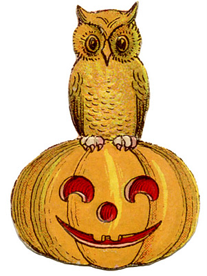 Vintage Halloween Clip Art - Cute Owl on Pumpkin - The Graphics Fairy