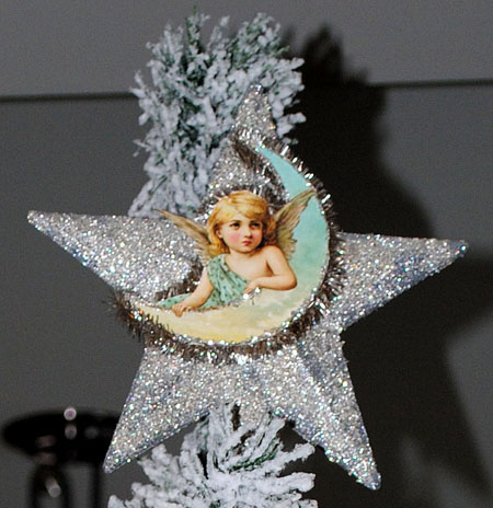 Finished Angel Christmas Tree Topper from Dollar Store materials on Christmas Tree