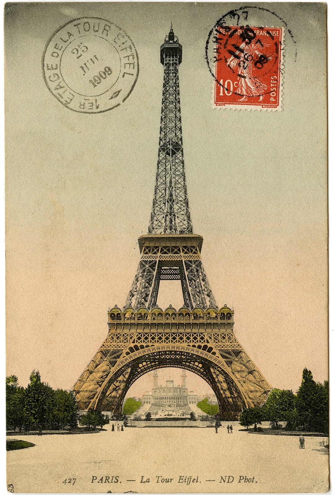 Vintage Image - Eiffel Tower Photo and Postmark - The Graphics Fairy