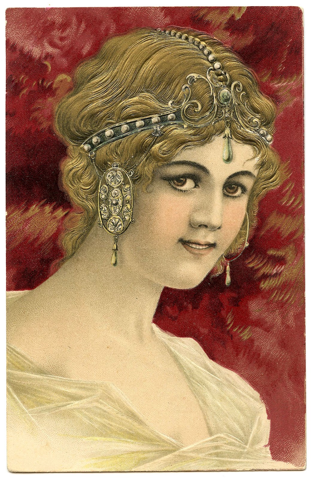 Art Nouveau Graphic - Beautiful Woman with Jewelry - The Graphics Fairy