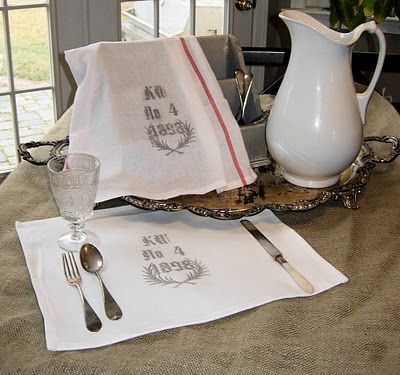 Transferred Grain Sack Towel displayed on table with placemat 