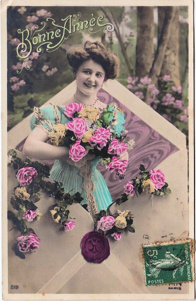 Vintage French Postcard - Lady w/ Roses - The Graphics Fairy flower diagram to label 