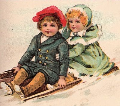 Free Victorian Clip Art - Children Sleding - The Graphics Fairy