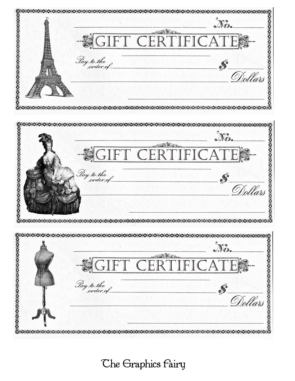 Free Printable Gift Certificates The Graphics Fairy