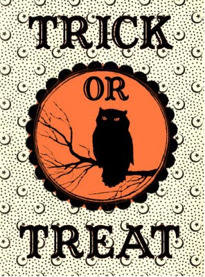 Halloween Trick or Treat label with owl