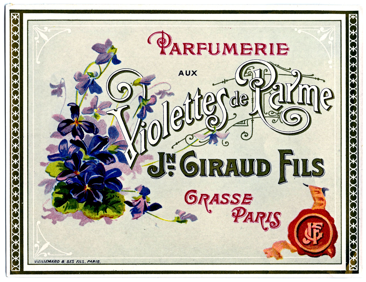 Vintage Clip Art - Paris Perfume Label with Violets - The Graphics Fairy