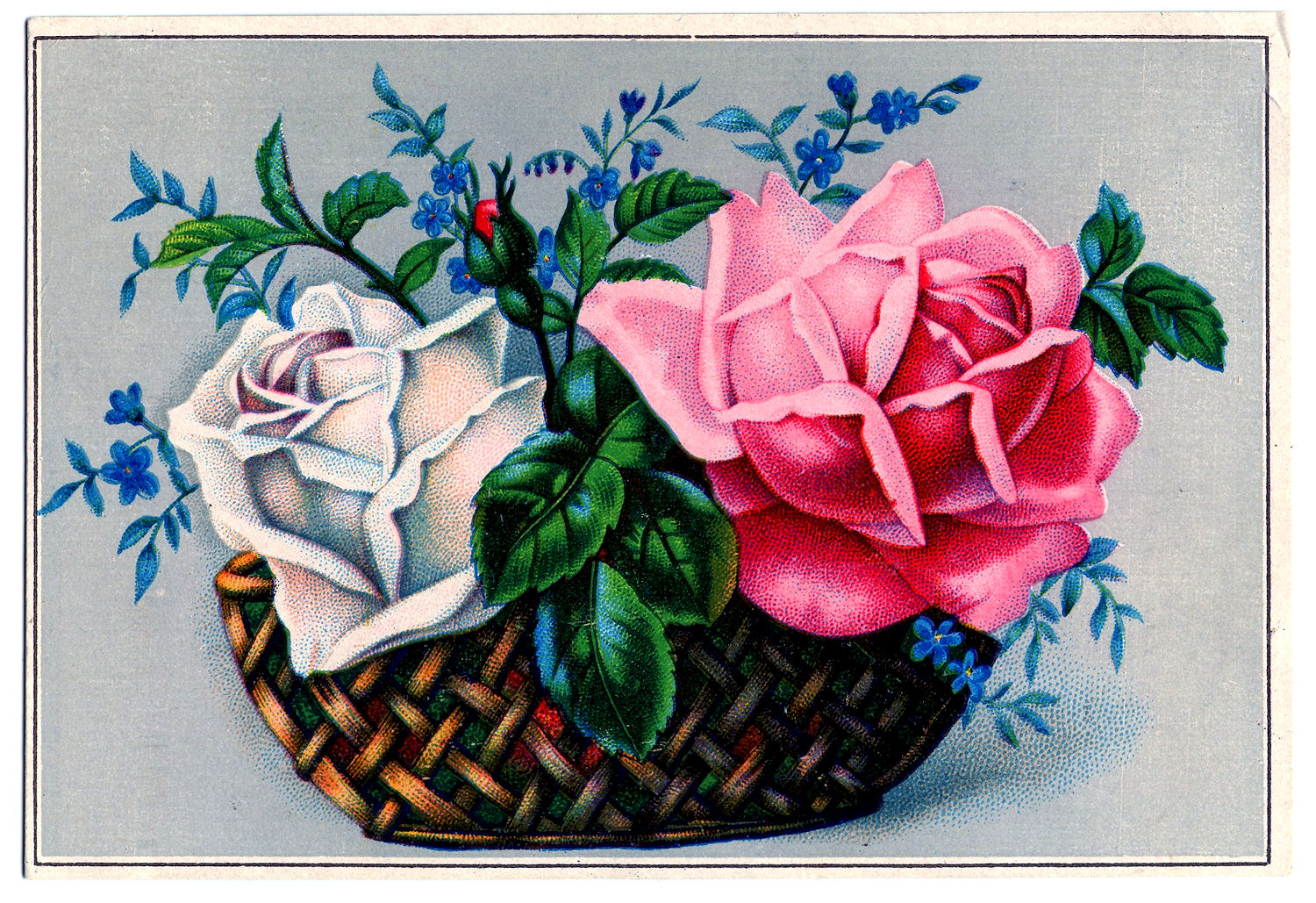 Lovely Vintage Clip Art - Victorian Roses in Basket - The Graphics Fairy