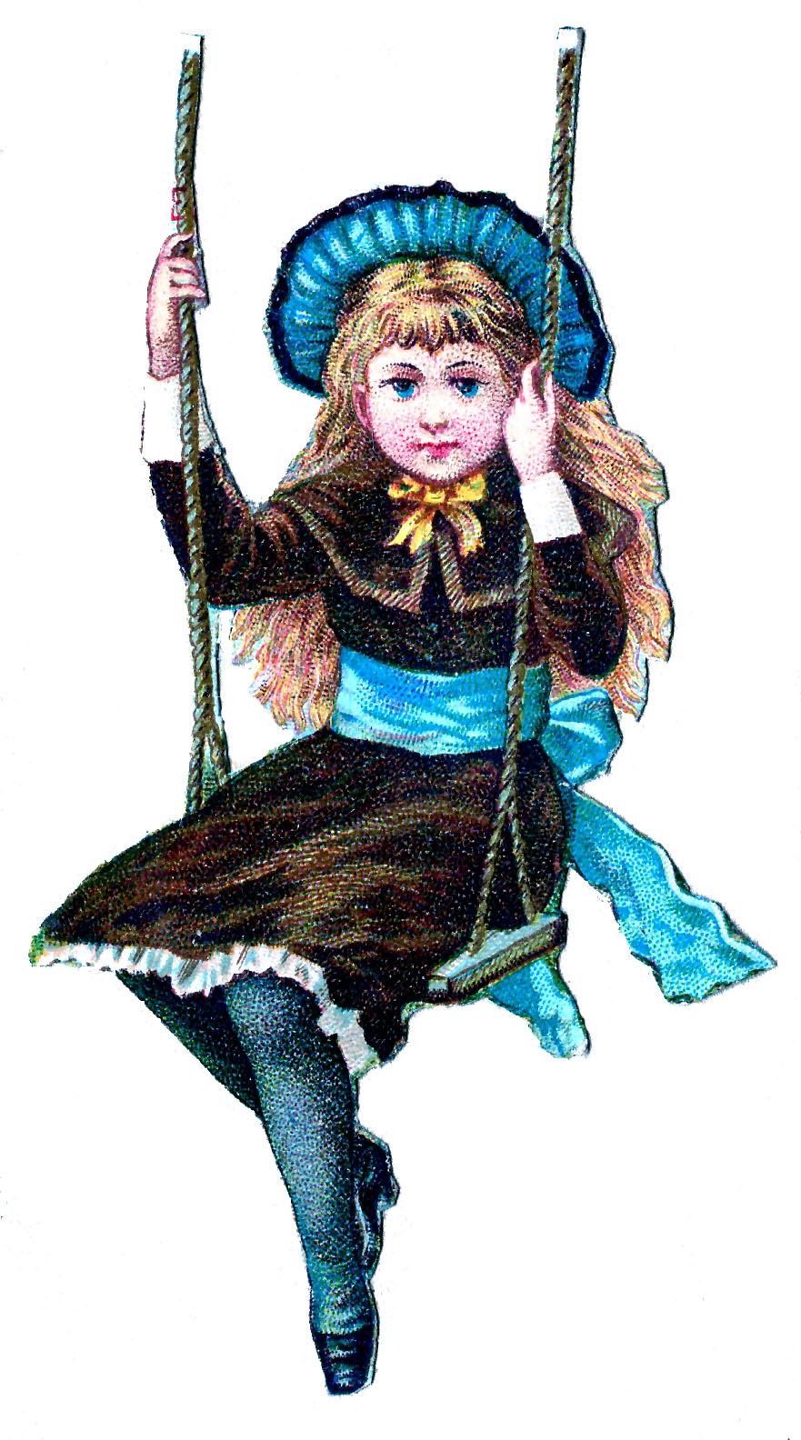 Vintage Clip Art - Little Victorian Girl on Swing - The Graphics Fairy