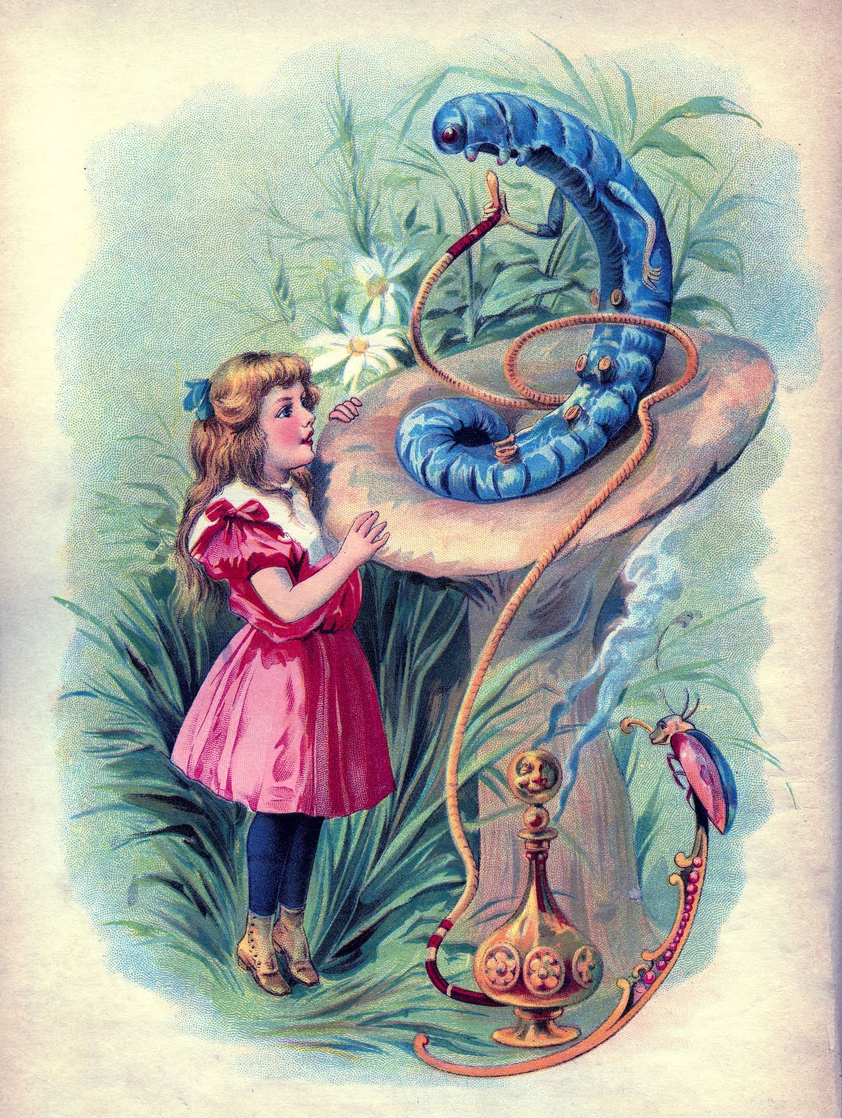 Vintage Graphic - Alice in Wonderland with Caterpillar - The Graphics Fairy