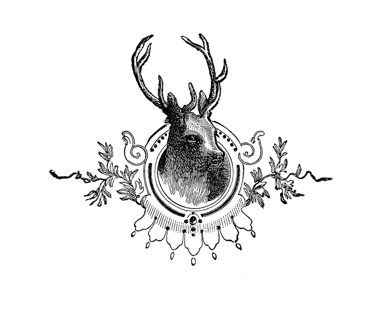 Vintage Christmas Image - Deer Head Engraving - The 