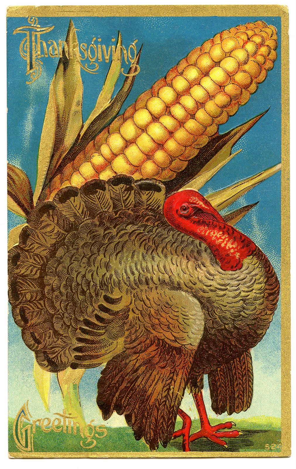 Vintage Thanksgiving Clip Art Turkey and Corn The