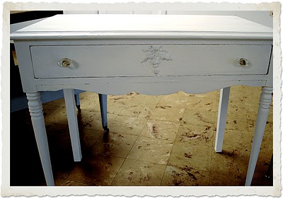 Vanity Table painted white with applique
