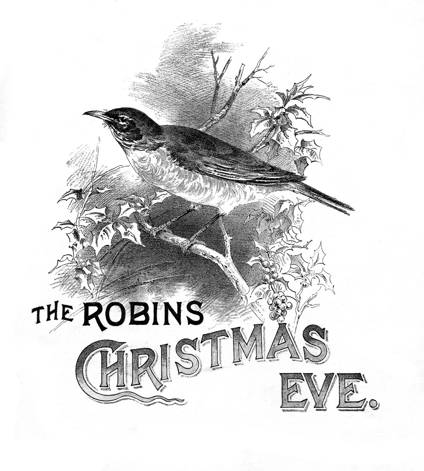 Vintage Christmas Clip Art - Bird with Holly - The Graphics Fairy