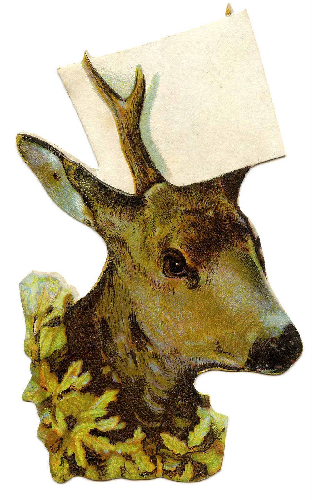 Vintage Christmas Clip Art - Deer Head with Sign - Place ...