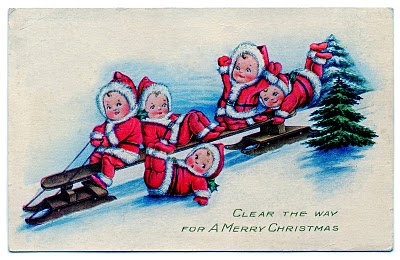 Vintage Christmas Clip Art - Baby Santas on Sled - The Graphics Fairy