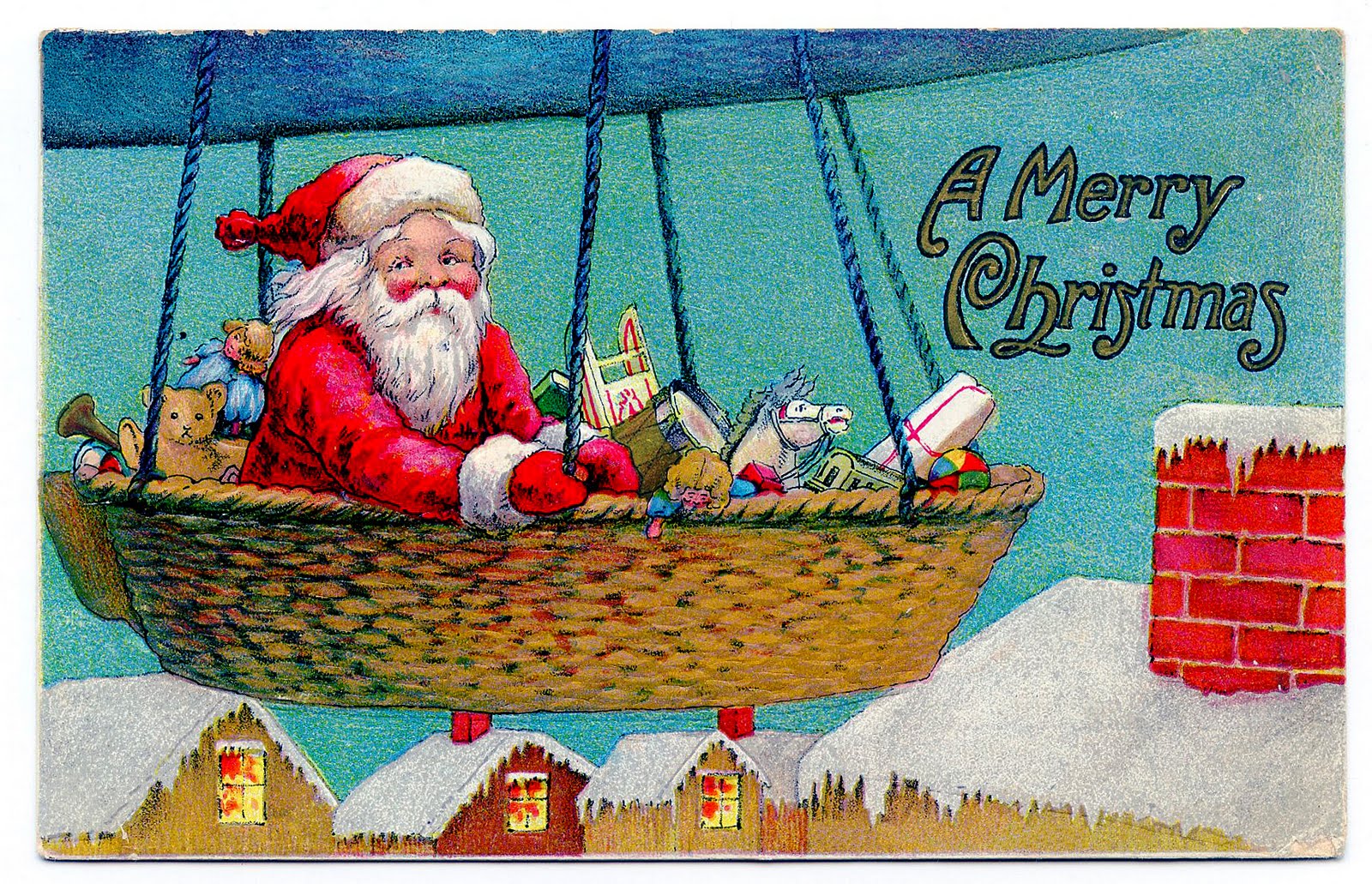 Vintage Christmas Clip Art - Santa Riding Airship - The Graphics Fairy