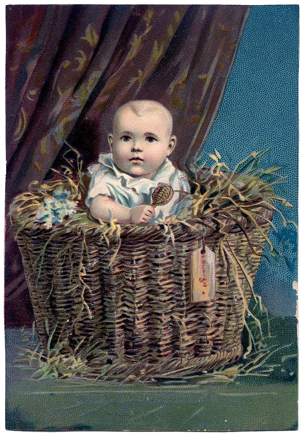 Vintage Clip Art - Sweetest Baby in Basket - The Graphics Fairy