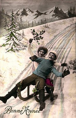 Couple Sledding in Snow - The Graphics Fairy