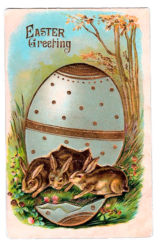 Free Victorian Graphic - Easter Bunnies in Egg - The Graphics Fairy