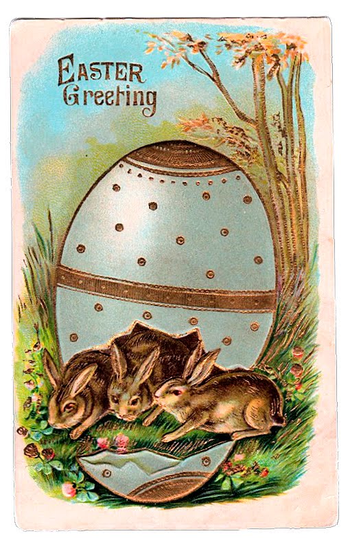 Free Victorian Graphic - Easter Bunnies in Egg - The