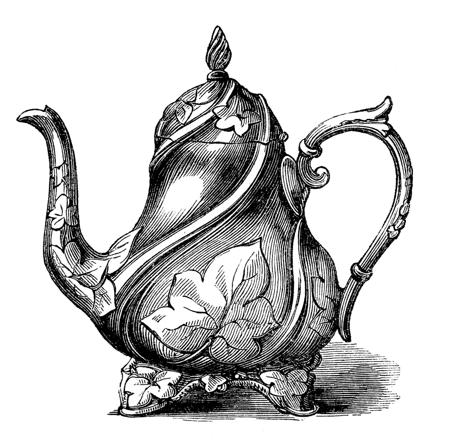 Vintage Clip Art - Garden Style Teapot - The Graphics Fairy